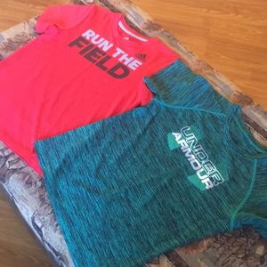 Boys 7 under armour and adidas short sleeves.